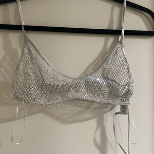 SKIMS X SWAROVSKI Silver Crystal Mesh Bralette